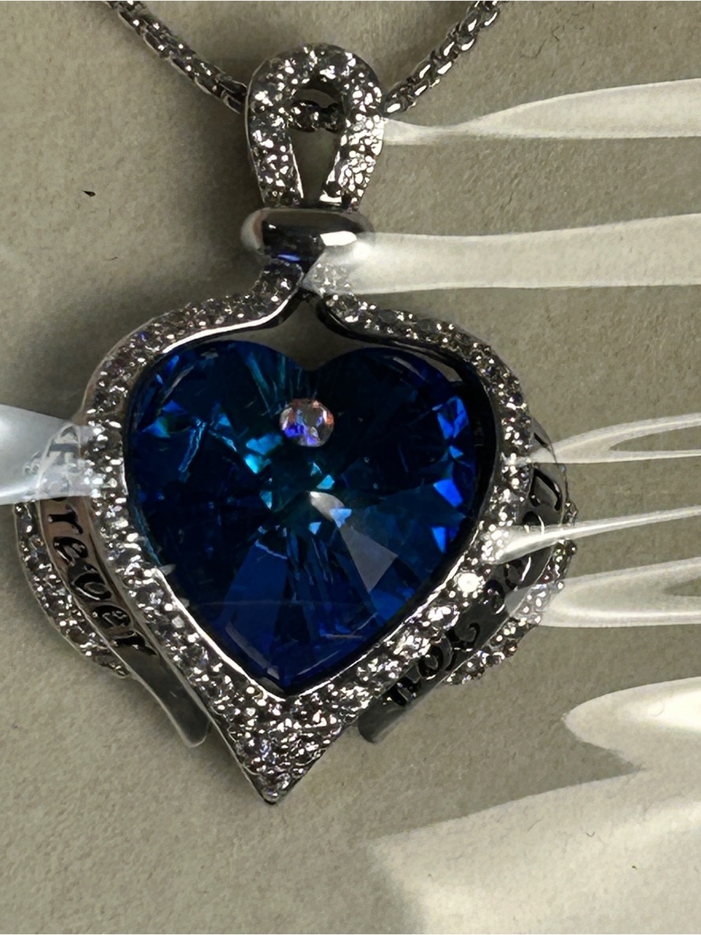 Praelinos Blue Crystal Heart Necklace Guardian Angel “I Love You Forever” New